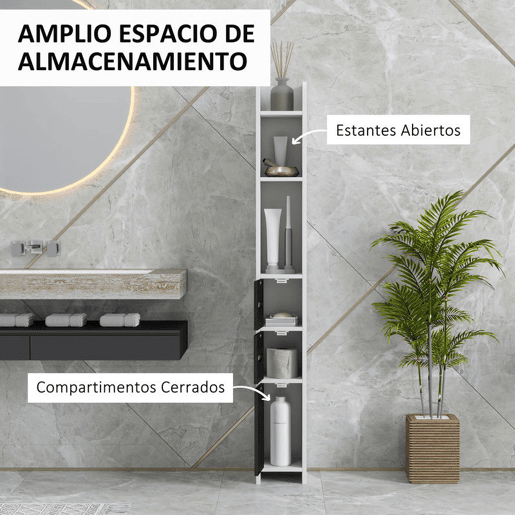 kleankin Coluna Casa de Banho com 3 Portas e 3 Prateleiras Abertas Coluna Auxiliar para Sala de Estar Casa de Banho Dormitório Estilo Moderno 15x17x120 cm Branco e Preto