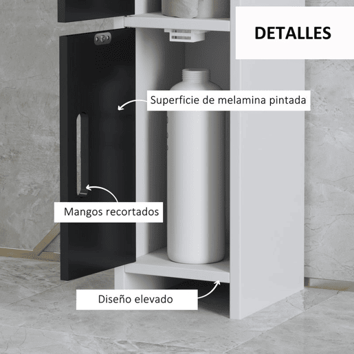 kleankin Coluna Casa de Banho com 3 Portas e 3 Prateleiras Abertas Coluna Auxiliar para Sala de Estar Casa de Banho Dormitório Estilo Moderno 15x17x120 cm Branco e Preto