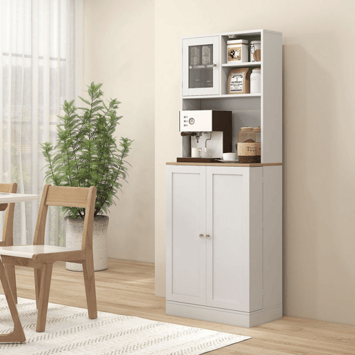 HOMCOM Armário de Cozinha Armário Alto de Cozinha Móvel Auxiliar de Cozinha com 3 Portas Prateleiras Ajustáveis e Prateleiras na Porta para Sala de Jantar 60x35x169 cm Branco