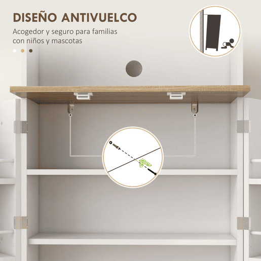 HOMCOM Armário de Cozinha Armário Alto de Cozinha Móvel Auxiliar de Cozinha com 3 Portas Prateleiras Ajustáveis e Prateleiras na Porta para Sala de Jantar 60x35x169 cm Branco