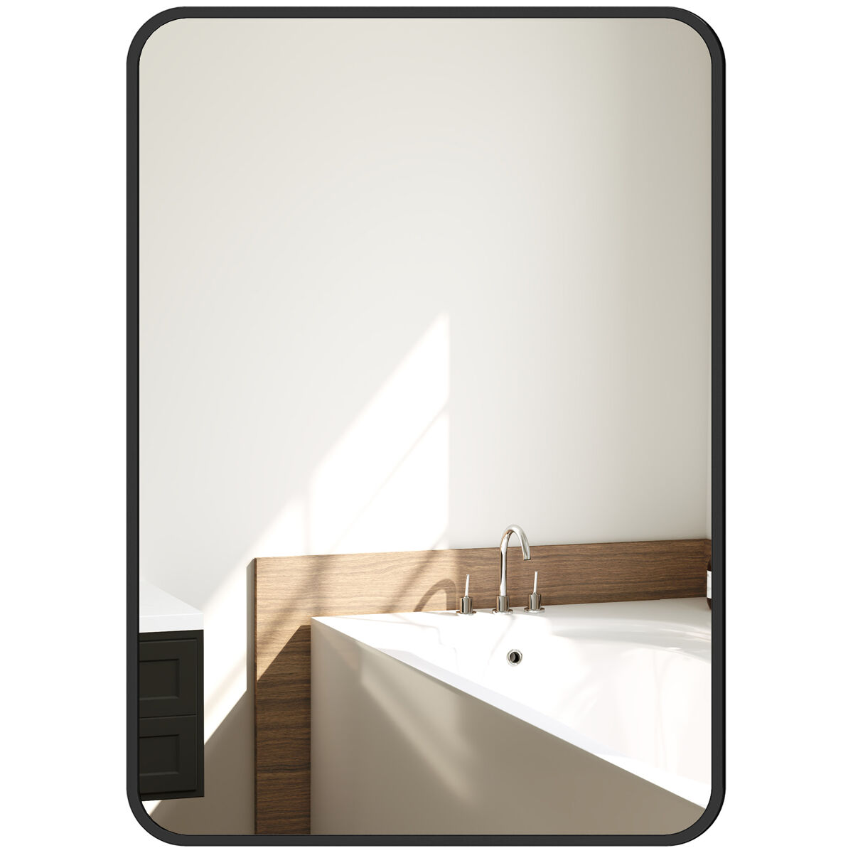 Homcom espejo de baño 50x70 cm espejo de pared decorativo con marco de metal y gancho fácil instalación para salón entrada pasillo negro