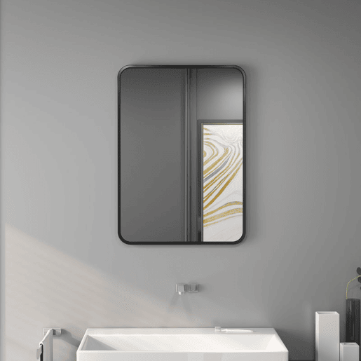 HOMCOM Espelho Casa de Banho 50x70 cm Espelho Retangular Espelho de Parede com Estrutura de Metal Vertical e Horizontal para Entrada Sala de Estar Preto