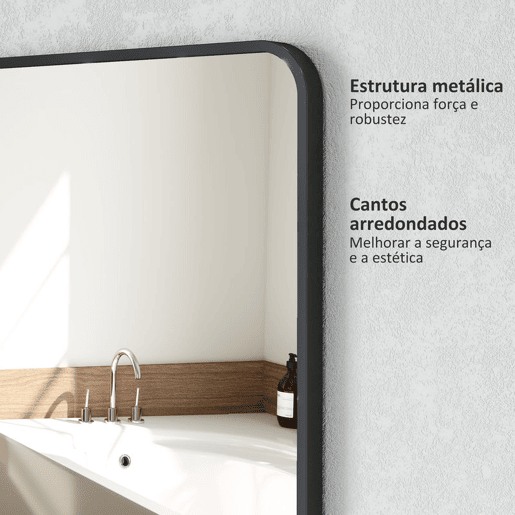 HOMCOM Espelho Casa de Banho 50x70 cm Espelho Retangular Espelho de Parede com Estrutura de Metal Vertical e Horizontal para Entrada Sala de Estar Preto