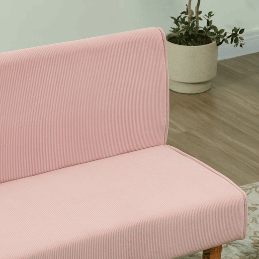 HOMCOM Sofá de 2 Lugares Estofado em Veludo Cotelê Sofá Sala de Estar sem Apoio para os Braços com 2 Entradas USB 1 Entrada Tipo C e Pés de Madeira Sofá Pequeno Carga 240 kg 110x60x85 cm Rosa