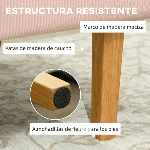 HOMCOM Sofá de 2 Lugares Estofado em Veludo Cotelê Sofá Sala de Estar sem Apoio para os Braços com 2 Entradas USB 1 Entrada Tipo C e Pés de Madeira Sofá Pequeno Carga 240 kg 110x60x85 cm Rosa