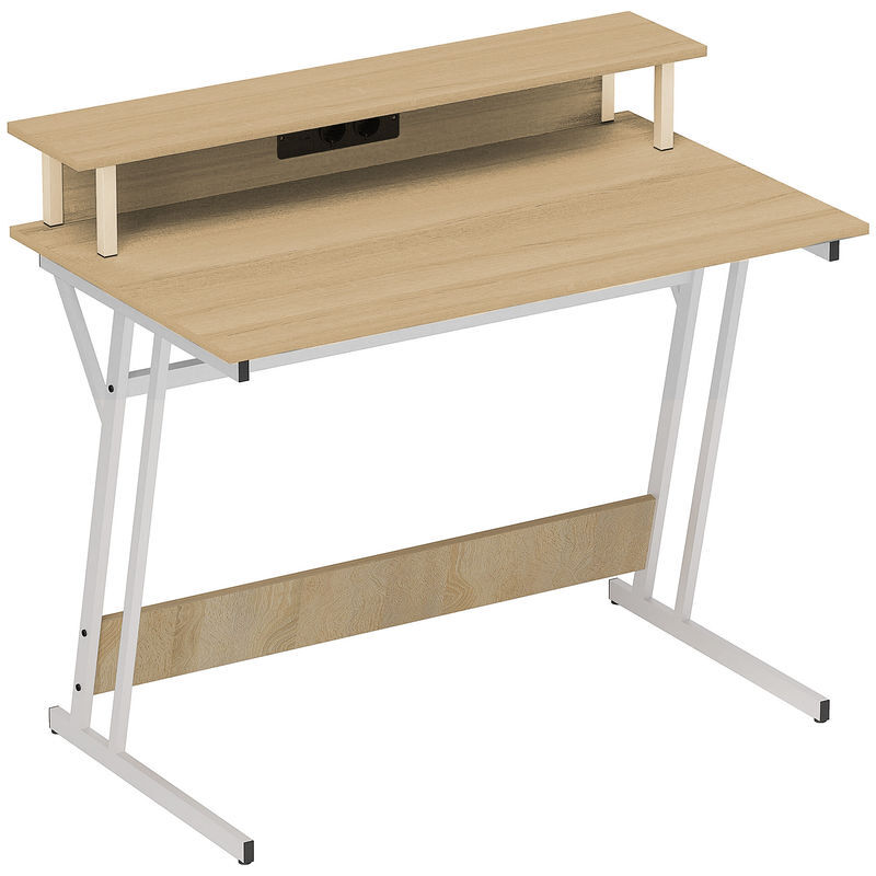 Homcom mesa gaming con luces led y tomas de corriente, 100x60 cm, escritorio gaming, mesa gamer con soporte para monitor, estantes y control remoto, para oficina, estudio, natural