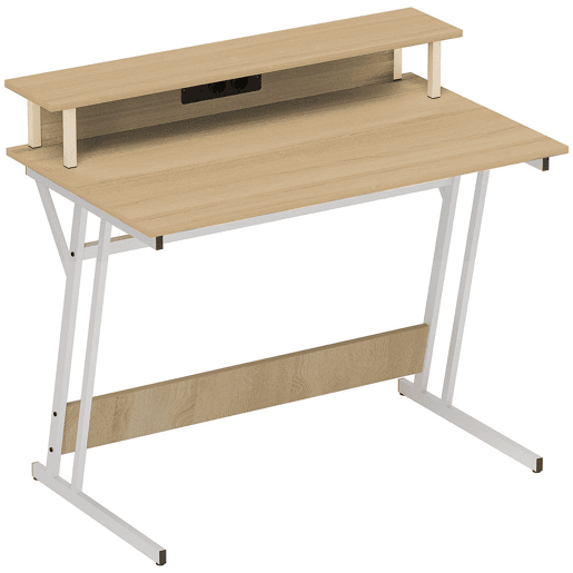 HOMCOM Mesa Gaming com Luzes LED e Tomadas de Corrente, 100x60 cm, Secretária Gaming, Mesa Gamer com Suporte para Monitor, Prateleiras e Controlo Remoto, para Escritório, Estúdio, Natural