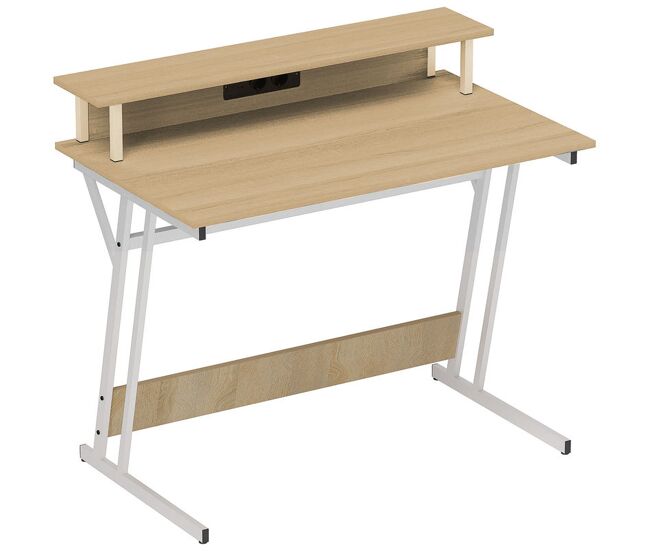 Homcom mesa gaming con luces led y tomas de corriente, 100x60 cm, escritorio gaming, mesa gamer con soporte para monitor, estantes y control remoto,