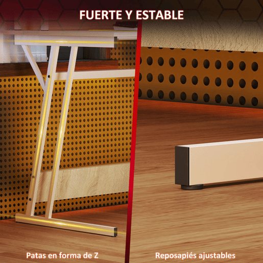 HOMCOM Mesa Gaming com Luzes LED e Tomadas de Corrente, 100x60 cm, Secretária Gaming, Mesa Gamer com Suporte para Monitor, Prateleiras e Controlo Remoto, para Escritório, Estúdio, Natural