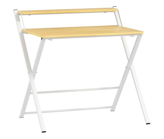 Homcom escritorio plegable mesa de escritorio plegable con estante abierto escritorio pequeño para estudio hogar oficina 86x66x82 cm natural