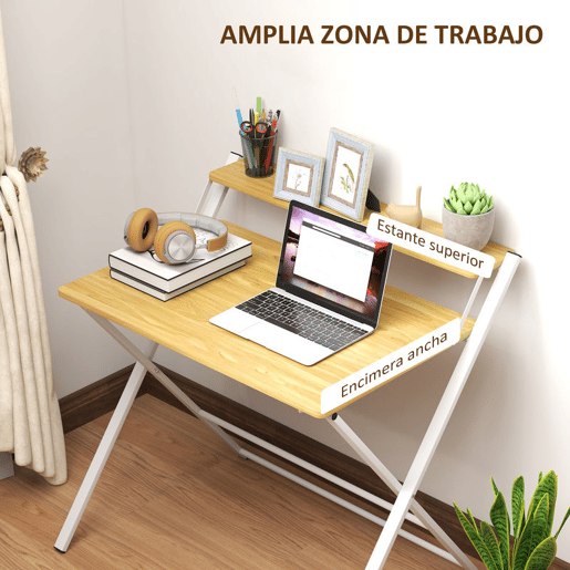 HOMCOM Secretária Dobrável Mesa de Computador Dobrável com Prateleira Aberta Secretária Pequena para Escritório Casa 86x66x82 cm Madeira