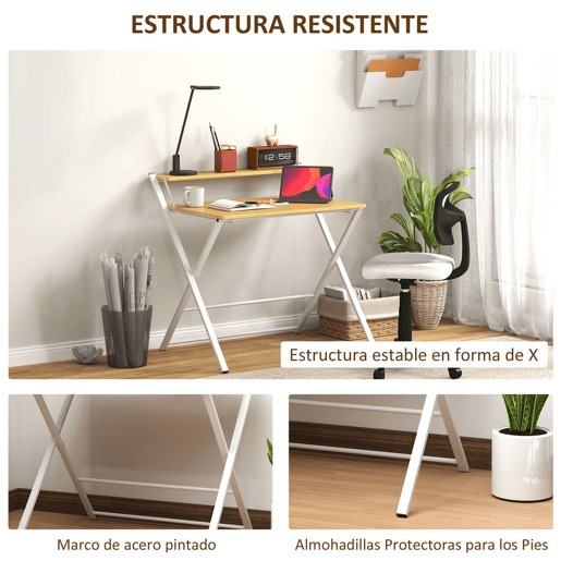 HOMCOM Secretária Dobrável Mesa de Computador Dobrável com Prateleira Aberta Secretária Pequena para Escritório Casa 86x66x82 cm Madeira