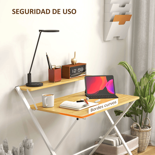 HOMCOM Secretária Dobrável Mesa de Computador Dobrável com Prateleira Aberta Secretária Pequena para Escritório Casa 86x66x82 cm Madeira