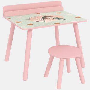 AIYAPLAY Mesa e Cadeira para Crianças Conjunto de 2 Peás de Mesa Infantil com Cadeira e Prateleira para Livros Secretária para Crianças acima de 3 Anos para Sala de Jogos Dormitório Rosa