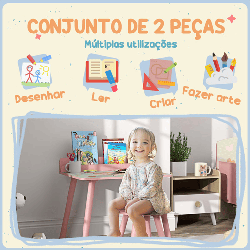 AIYAPLAY Mesa e Cadeira para Crianças Conjunto de 2 Peás de Mesa Infantil com Cadeira e Prateleira para Livros Secretária para Crianças acima de 3 Anos para Sala de Jogos Dormitório Rosa AIYAPLAY Mesa e Cadeira para Crianças Conjunto de 2 Peás de Mesa Infantil com Cadeira e Prateleira para Livros Secretária para Crianças acima de 3 Anos para Sala de Jogos Dormitório Rosa