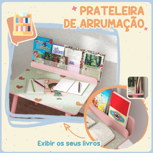 AIYAPLAY Mesa e Cadeira para Crianças Conjunto de 2 Peás de Mesa Infantil com Cadeira e Prateleira para Livros Secretária para Crianças acima de 3 Anos para Sala de Jogos Dormitório Rosa AIYAPLAY Mesa e Cadeira para Crianças Conjunto de 2 Peás de Mesa Infantil com Cadeira e Prateleira para Livros Secretária para Crianças acima de 3 Anos para Sala de Jogos Dormitório Rosa