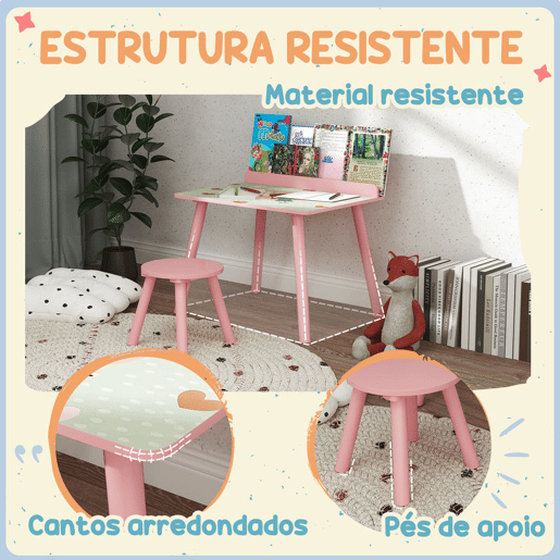 AIYAPLAY Mesa e Cadeira para Crianças Conjunto de 2 Peás de Mesa Infantil com Cadeira e Prateleira para Livros Secretária para Crianças acima de 3 Anos para Sala de Jogos Dormitório Rosa AIYAPLAY Mesa e Cadeira para Crianças Conjunto de 2 Peás de Mesa Infantil com Cadeira e Prateleira para Livros Secretária para Crianças acima de 3 Anos para Sala de Jogos Dormitório Rosa