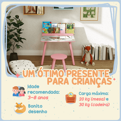 AIYAPLAY Mesa e Cadeira para Crianças Conjunto de 2 Peás de Mesa Infantil com Cadeira e Prateleira para Livros Secretária para Crianças acima de 3 Anos para Sala de Jogos Dormitório Rosa AIYAPLAY Mesa e Cadeira para Crianças Conjunto de 2 Peás de Mesa Infantil com Cadeira e Prateleira para Livros Secretária para Crianças acima de 3 Anos para Sala de Jogos Dormitório Rosa