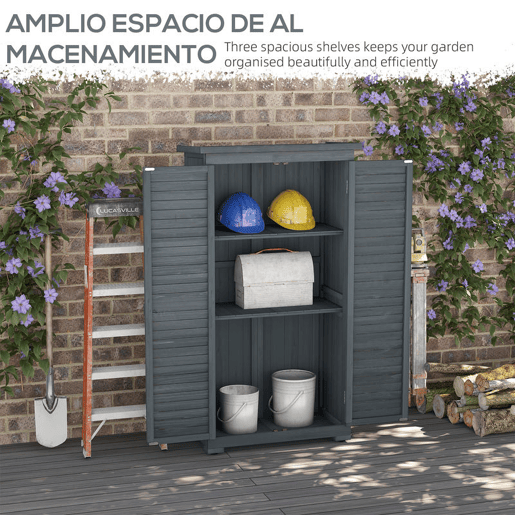Outsunny Armário de Madeira 0,31 m² 87x46,5x160 cm Armário Exterior de Madeira com 2 Portas e 2 Prateleiras Interior Madeira