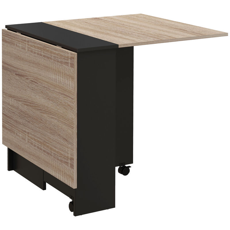 Homcom mesa plegable de comedor mesa de cocina plegable con ruedas alas abatibles y estantes para 4-6 personas 75x140x74 cm natural y negro