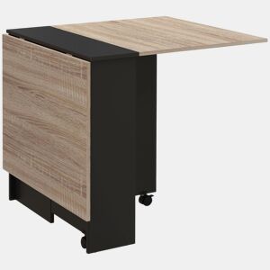 HOMCOM Mesa de Cozinha Dobrável Mesa de Madeira com 2 Prateleiras de Armazenamento e Rodas para Cozinha 75x140x74 cm Preto e Madeira