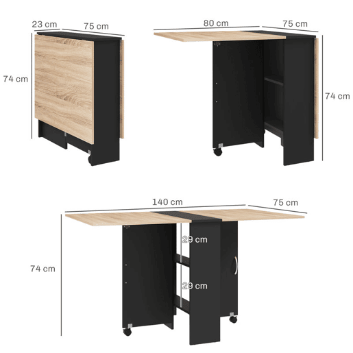 HOMCOM Mesa de Cozinha DobrĂ¡vel Mesa de Madeira com 2 Prateleiras de Armazenamento e Rodas para Cozinha 75x140x74 cm Preto e Madeira HOMCOM Mesa de Cozinha DobrĂ¡vel Mesa de Madeira com 2 Prateleiras de Armazenamento e Rodas para Cozinha 75x140x74 cm Preto e Madeira