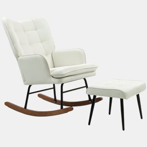HOMCOM Conjunto de Poltrona Baloiço com Apoio para os Pés Poltrona Relax com Almofada Acolchoada e Anti-Tombo Carga 130 kg Sala de Estar Dormitório 64x89x90 cm Bege