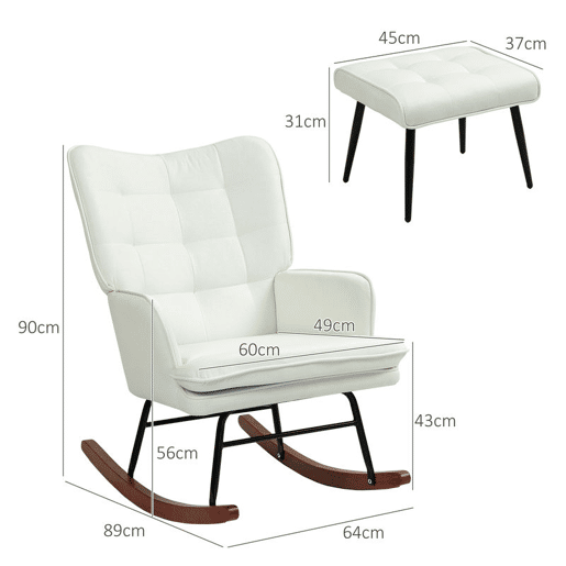 HOMCOM Conjunto de Poltrona Baloiço com Apoio para os Pés Poltrona Relax com Almofada Acolchoada e Anti-Tombo Carga 130 kg Sala de Estar Dormitório 64x89x90 cm Bege