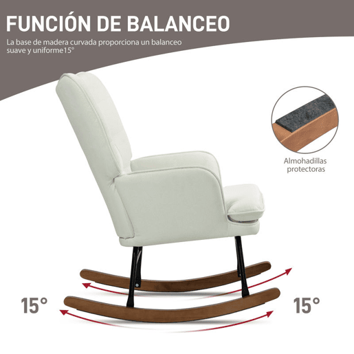 HOMCOM Conjunto de Poltrona Baloiço com Apoio para os Pés Poltrona Relax com Almofada Acolchoada e Anti-Tombo Carga 130 kg Sala de Estar Dormitório 64x89x90 cm Bege