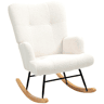 HOMCOM Poltrona Baloiço em Borrego Poltrona para Amamentação com Encosto Capitonê e Base de Madeira de Borracha Carga 120 kg Poltrona para Sala de Estar Dormitório 65x88x87 cm Creme