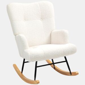 HOMCOM Poltrona Baloiço em Borrego Poltrona para Amamentação com Encosto Capitonê e Base de Madeira de Borracha Carga 120 kg Poltrona para Sala de Estar Dormitório 65x88x87 cm Creme
