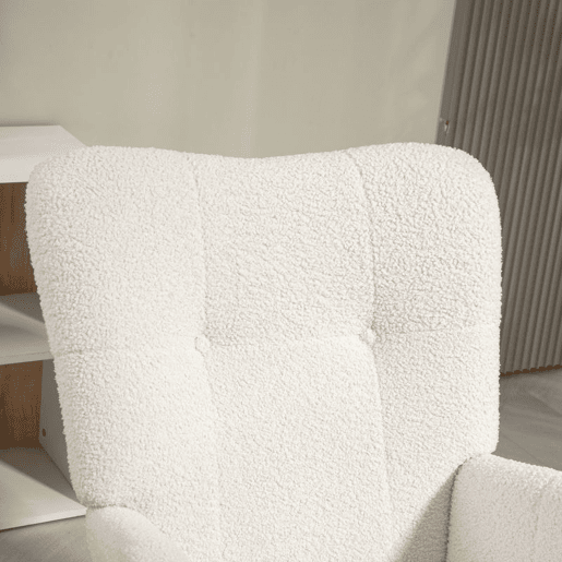 HOMCOM Poltrona Baloiço em Borrego Poltrona para Amamentação com Encosto Capitonê e Base de Madeira de Borracha Carga 120 kg Poltrona para Sala de Estar Dormitório 65x88x87 cm Creme