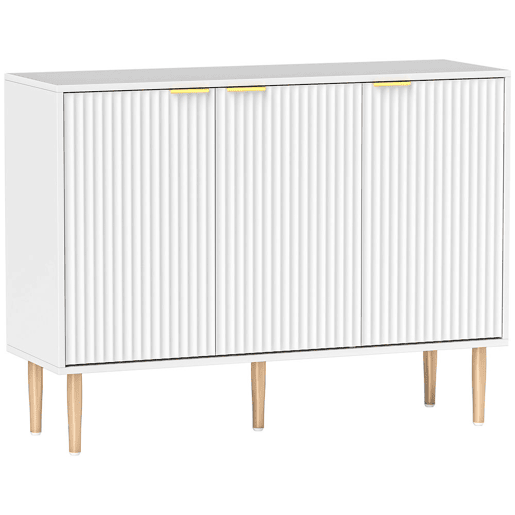 HOMCOM Aparador de 3 Portas Estriadas Aparador de Sala de Estar com Prateleira Ajustável Móvel para TV para Quarto Sala de Estar 107x35x80 cm Branco