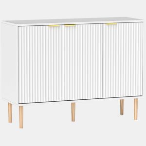 HOMCOM Aparador de 3 Portas Estriadas Aparador de Sala de Estar com Prateleira Ajustável Móvel para TV para Quarto Sala de Estar 107x35x80 cm Branco