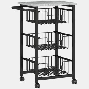 HOMCOM Carrinho de Cozinha, Carrinho para Legumes com Rodas, 3 Cestos Deslizantes e Estrutura de Aço, Carrinho Auxiliar para Sala de Jantar, 49,5x31x69 cm, Cinzento Claro
