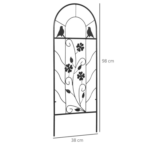 Outsunny Conjunto de 2 Treliças de Jardim Suportes para Plantas Trepadeiras com Estrutura Metálica para Frutas Verduras Flores Decoração para Exterior Pátio 38x98 cm Preto