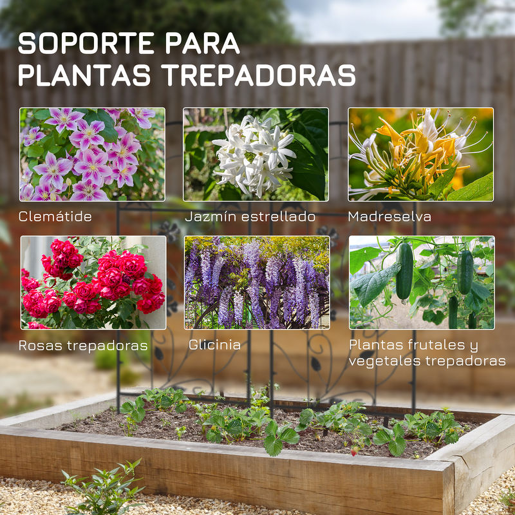 Outsunny Conjunto de 2 Treliças de Jardim Suportes para Plantas Trepadeiras com Estrutura Metálica para Frutas Verduras Flores Decoração para Exterior Pátio 38x98 cm Preto