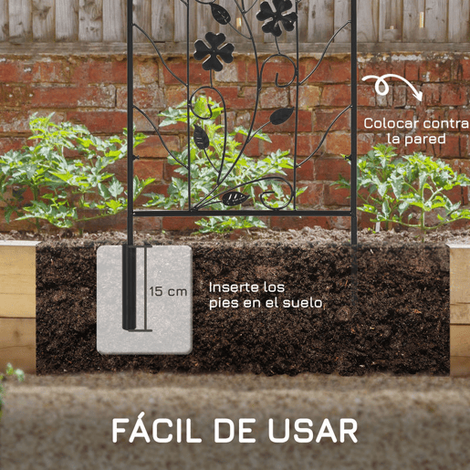 Outsunny Conjunto de 2 Treliças de Jardim Suportes para Plantas Trepadeiras com Estrutura Metálica para Frutas Verduras Flores Decoração para Exterior Pátio 38x98 cm Preto