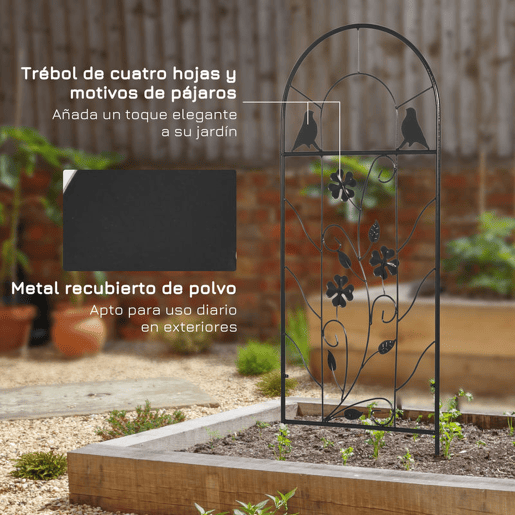 Outsunny Conjunto de 2 Treliças de Jardim Suportes para Plantas Trepadeiras com Estrutura Metálica para Frutas Verduras Flores Decoração para Exterior Pátio 38x98 cm Preto