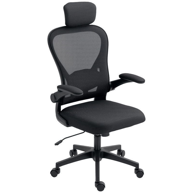 Homcom silla de oficina giratoria silla de escritorio de malla transpirable con altura ajustable reposacabezas y soporte lumbar ajustables silla de