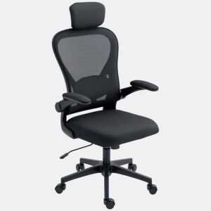 HOMCOM Cadeira de Escritório Giratória Cadeira de Escritório em Malha Transpirável com Altura Ajustável Apoio para a Cabeça e Suporte Lombar Ajustáveis Cadeira de Escritório Basculante Carga 120 kg 58x63x115-125 cm Preto