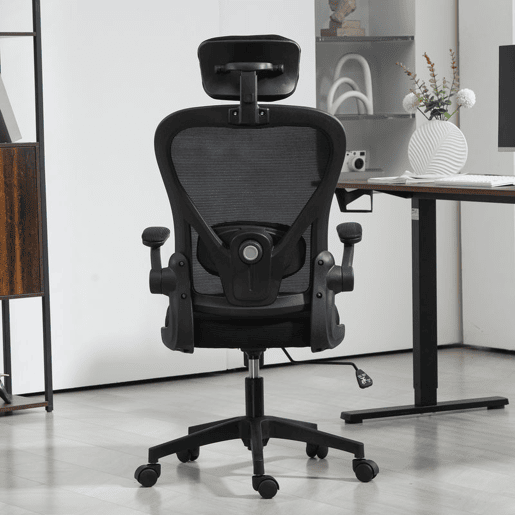 HOMCOM Cadeira de Escritório Giratória Cadeira de Escritório em Malha Transpirável com Altura Ajustável Apoio para a Cabeça e Suporte Lombar Ajustáveis Cadeira de Escritório Basculante Carga 120 kg 58x63x115-125 cm Preto