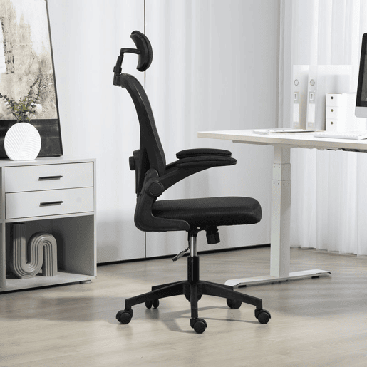 HOMCOM Cadeira de Escritório Giratória Cadeira de Escritório em Malha Transpirável com Altura Ajustável Apoio para a Cabeça e Suporte Lombar Ajustáveis Cadeira de Escritório Basculante Carga 120 kg 58x63x115-125 cm Preto