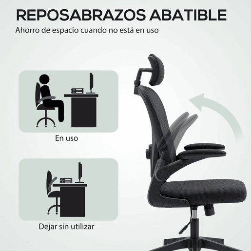HOMCOM Cadeira de Escritório Giratória Cadeira de Escritório em Malha Transpirável com Altura Ajustável Apoio para a Cabeça e Suporte Lombar Ajustáveis Cadeira de Escritório Basculante Carga 120 kg 58x63x115-125 cm Preto