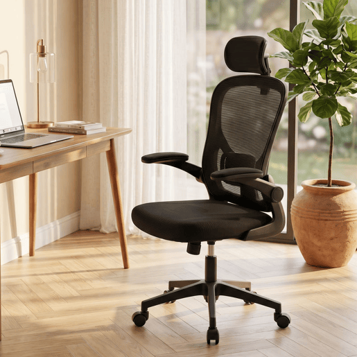 HOMCOM Cadeira de Escritório Giratória Cadeira de Escritório em Malha Transpirável com Altura Ajustável Apoio para a Cabeça e Suporte Lombar Ajustáveis Cadeira de Escritório Basculante Carga 120 kg 58x63x115-125 cm Preto