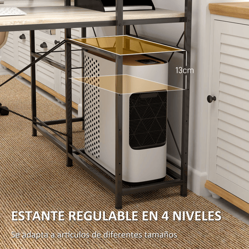 HOMCOM Secretária com Prateleira Reversível Secretária Estilo Industrial com Estrutura em Aço Mesa de Computador para Escritório Dormitório 110x53x115,5 cm Carvalho e Preto