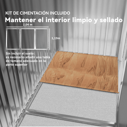 Outsunny Abrigo de Jardim 213x130x185 cm Abrigo de Jardim Metálico de Exterior para Armazenamento de Ferramentas com 2 Portas Deslizantes e 4 Janelas para Terraço Madeira