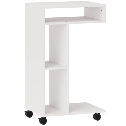 HOMCOM Mesa Auxiliar Multifuncional em Forma de C com Rodas, Compartimentos Abertos para Sofá, Sala, Quarto ou Escritório, 40x30x69 cm, Branco