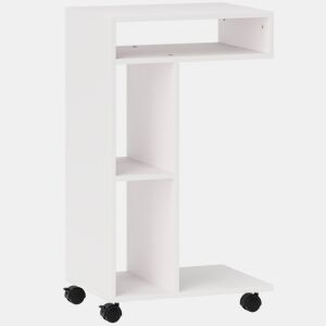HOMCOM Mesa Auxiliar Multifuncional em Forma de C com Rodas, Compartimentos Abertos para Sofá, Sala, Quarto ou Escritório, 40x30x69 cm, Branco
