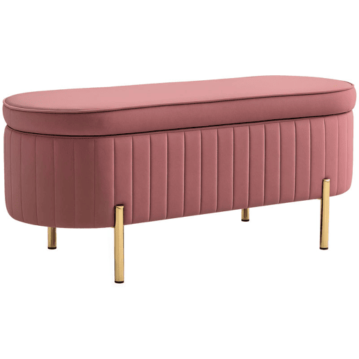 HOMCOM Banco Pé de Cama Estofado em Veludo Banco de Arrumação e Pés Dourado Banco para Entrada Dormitório 108x44x43,5 cm Rosa